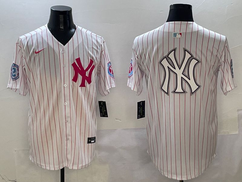 Men New York Yankees Blank White Stripe Jointly Name Nike 2025 MLB Jersey style 21->new york yankees->MLB Jersey